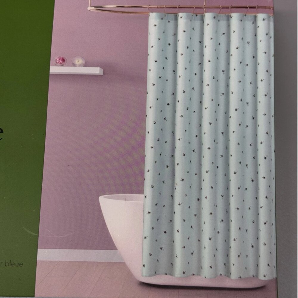Kate Spade Bumble Bee Fabric Shower Curtain Blue Cotton Blend 72"x72" Summer NEW - Picture 2 of 7